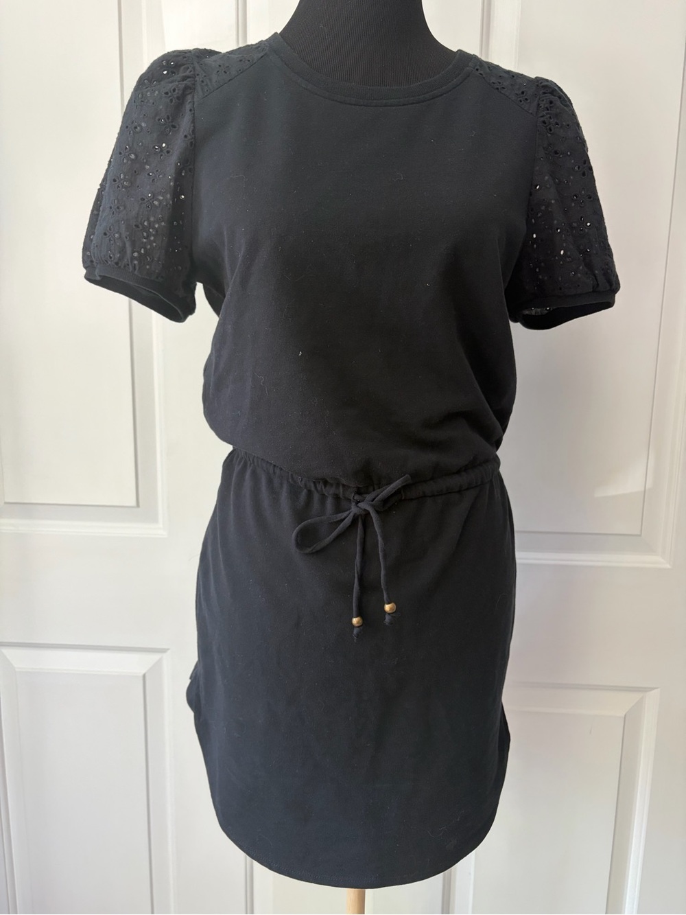 sundays Black Knit Tee Dress with Drawstring Waist Small